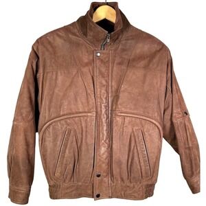 Vintage U2 Wear Me Out Brown Leather Bomber Jacket Mens S 38 Flight Biker Moto